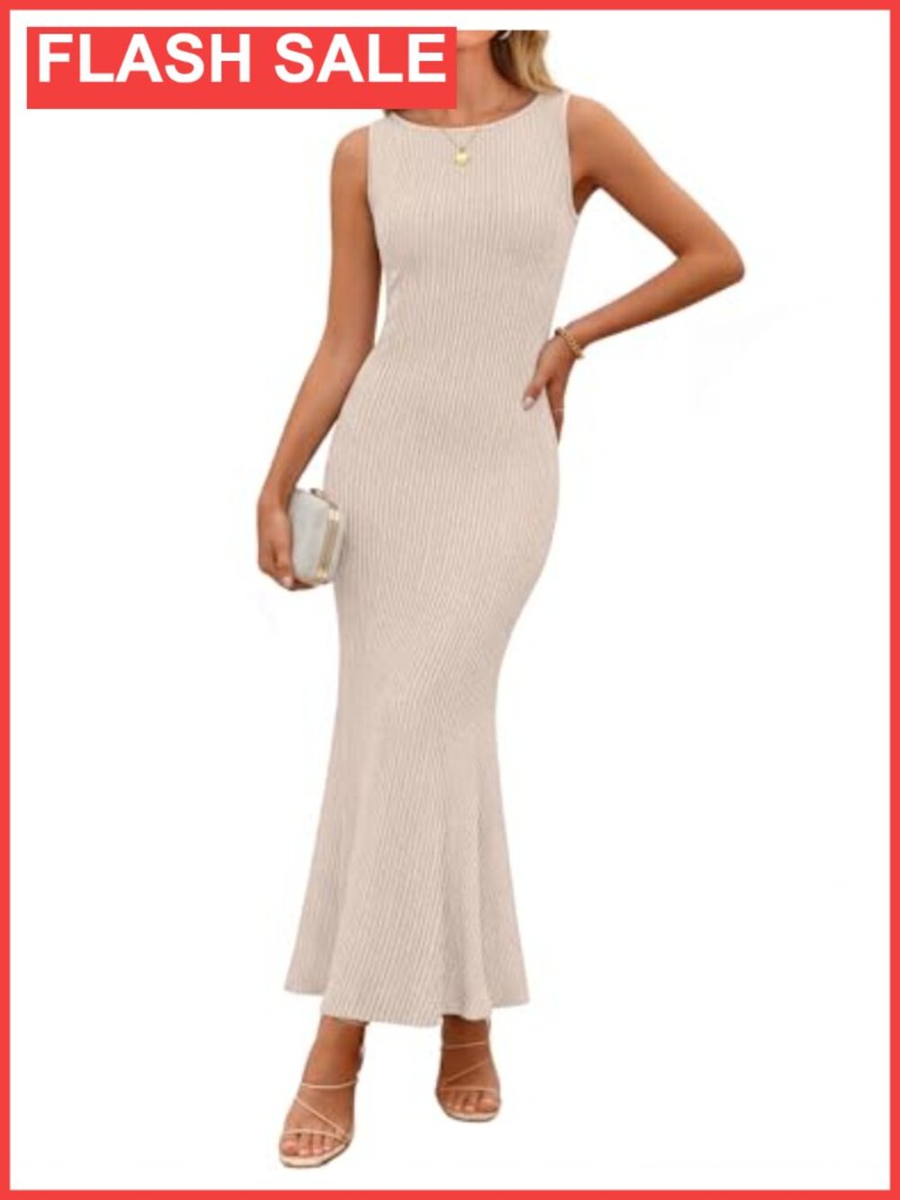 Sleeveless Knit Maxi Dress Boat Neck Bodycon Casual Vacation Party